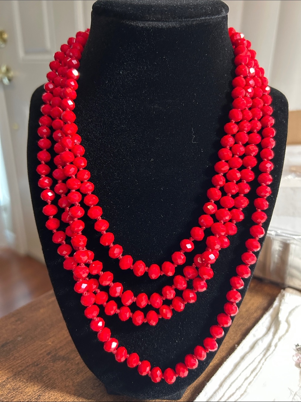 Red Multi-Strand Faceted Bead Necklace - Women Jewelry
